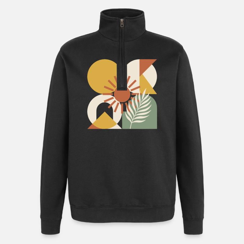 Boho Abstract Geometric Botanical Sunburst - Quarter-Zip Sweatshirt - black