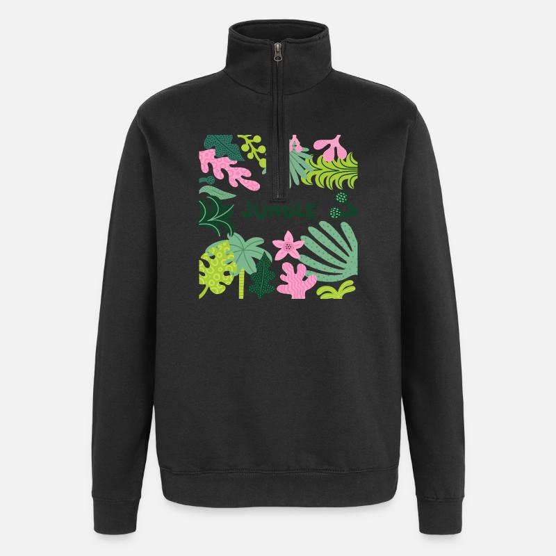 Jungle Tropical Leaves Pattern Nature Design - Quarter-Zip Sweatshirt - black