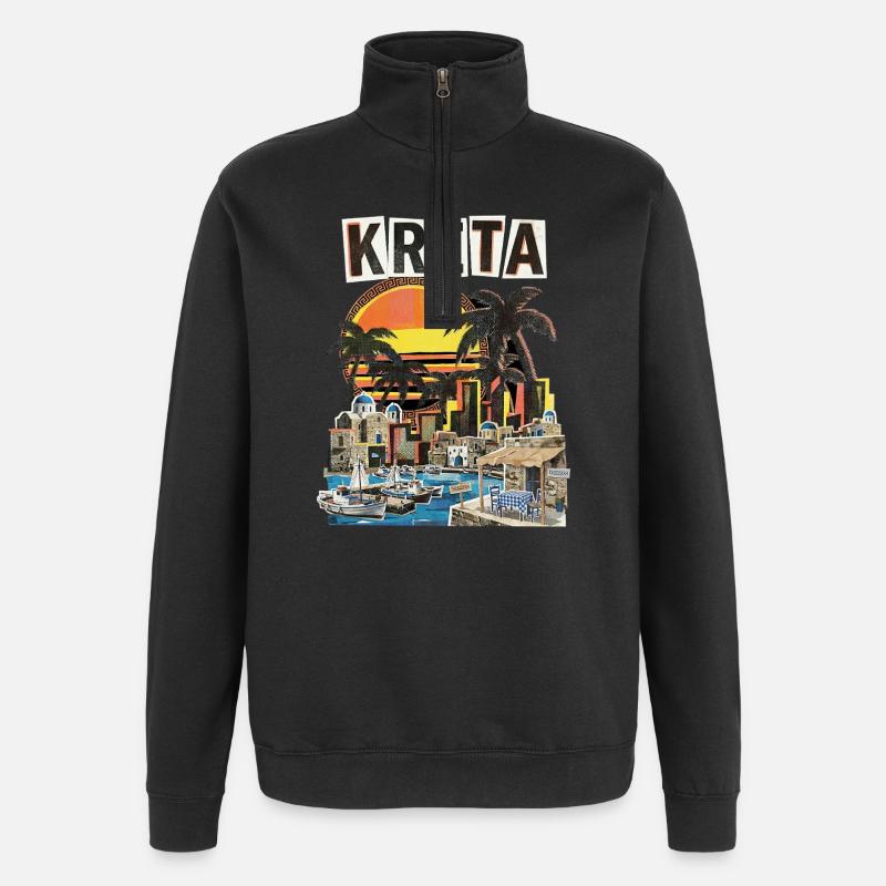 Vacances en Crète Grèce - Sweat à zip 1/4 - noir