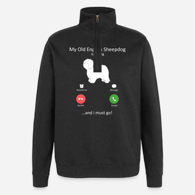 Altenglischer Schäferhund ruft Telefonbildschirm - Quarter-Zip-Sweatshirt - Schwarz