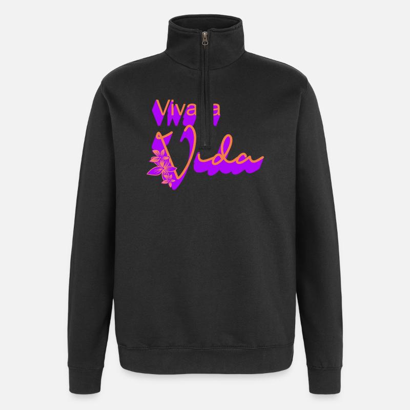 Auf das Leben Blumen-Design - Quarter-Zip-Sweatshirt - Schwarz