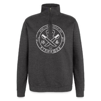 Wing Chun Crossing Blades-Emblem, Kampfkunst - Quarter-Zip-Sweatshirt - Anthrazit - Vorne - AI Model Female 172 light (172cm) & AI Model Male 178 dark (178cm)