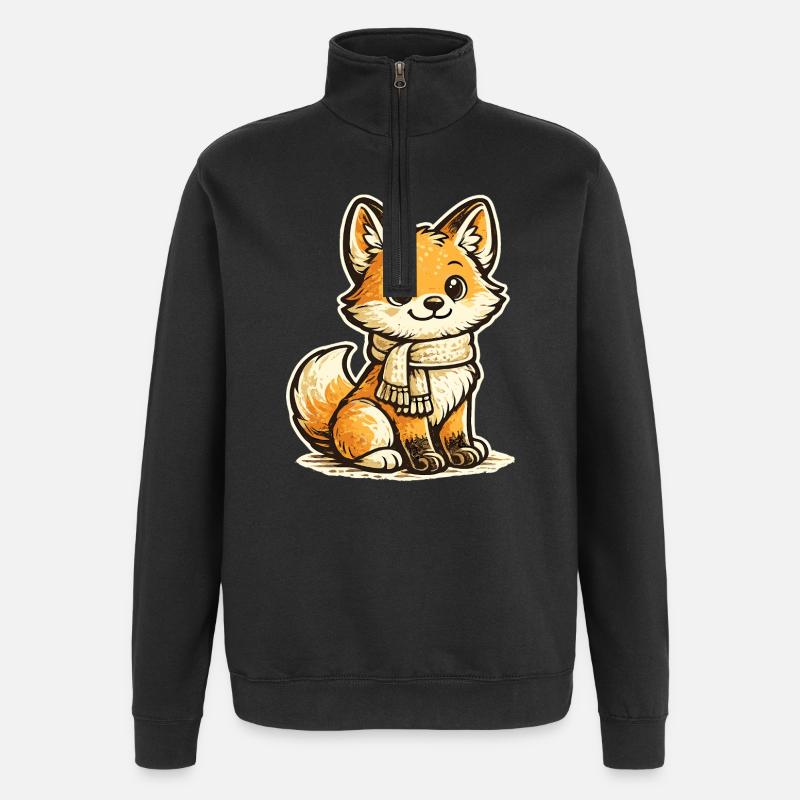 Wärmender Fuchs mit Schal - Quarter-Zip-Sweatshirt - Schwarz