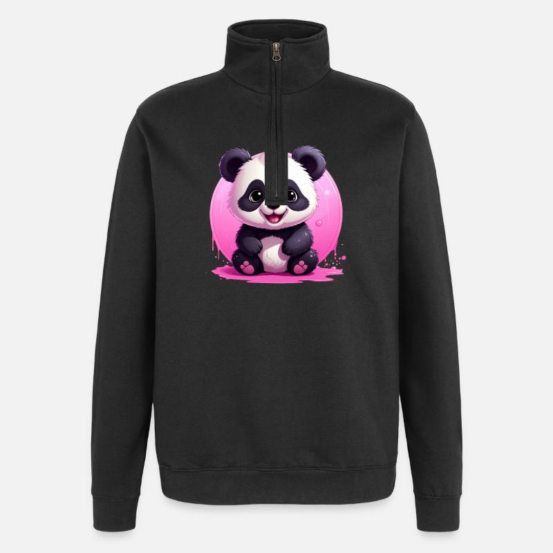 cute panda - Quarter-Zip Sweatshirt - black