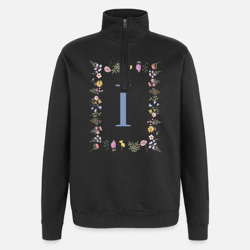 Florale Initial "I" Blumenmonogramm - Quarter-Zip-Sweatshirt - Schwarz