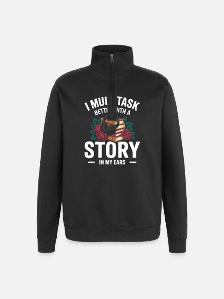 Hörbücher Multitasking Stories Bücher Nerd - Quarter-Zip-Sweatshirt - Schwarz