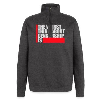 The Worst Thing About Censorship Is Lustig Ironie - Quarter-Zip-Sweatshirt - Anthrazit - Vorne - AI Model Female 172 light (172cm) & AI Model Male 178 dark (178cm)