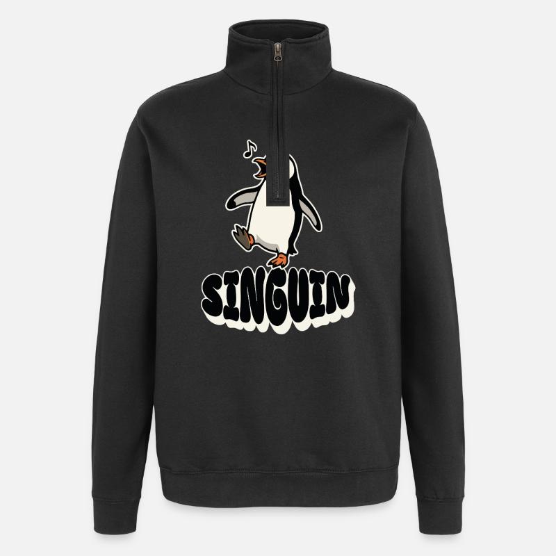 Singender Pinguin - Singuin - Quarter-Zip-Sweatshirt - Schwarz