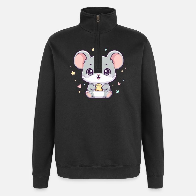 Souris kawaïenne avec du fromage - Sweat à zip 1/4 - noir