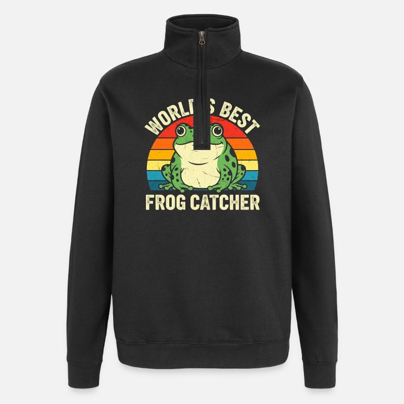 Weltbester Froschfänger Retro-Design - Quarter-Zip-Sweatshirt - Schwarz
