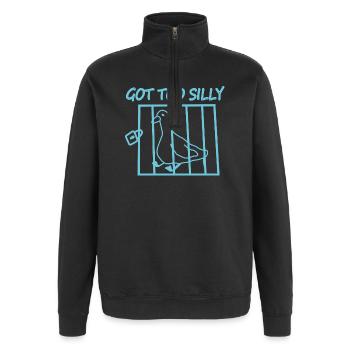 Oiseau en cage avec le texte Devenu trop bête - Sweat à zip 1/4 - noir - Devant - AI Model Female 172 light (172cm) & AI Model Male 178 dark (178cm)