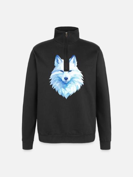 Polygon Wolf Eis Blau– Modern Art - Sweat à zip 1/4 - noir