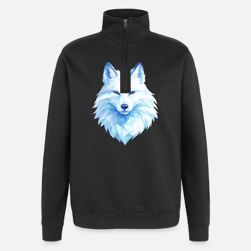 Polygon Wolf Eis Blau– Modern Art - Sweat à zip 1/4 - noir