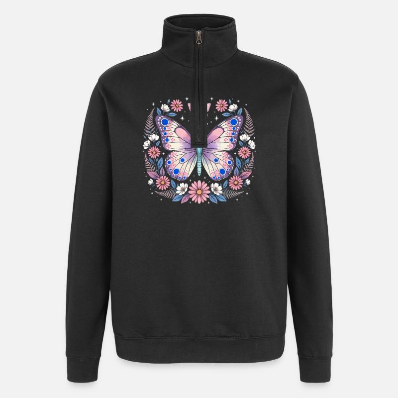 Pastellschmetterling im Blütenkranz - Quarter-Zip-Sweatshirt - Schwarz