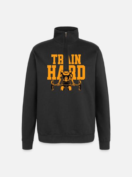 Train Hard – Fitness Motivation - Quarter-Zip-Sweatshirt - Schwarz