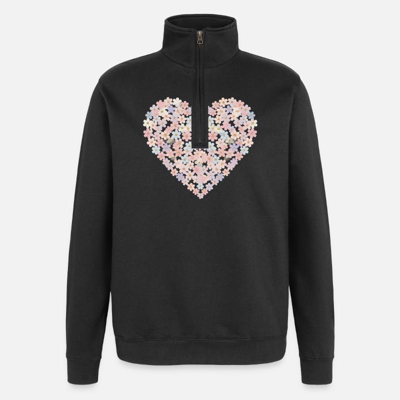 Motif de cœur aux fleurs pastel - Sweat à zip 1/4 - noir