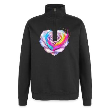 Crystal Heart Rainbow Fusion - Quarter-Zip Sweatshirt - black - Front - AI Model Female 172 light (172cm) & AI Model Male 178 dark (178cm)
