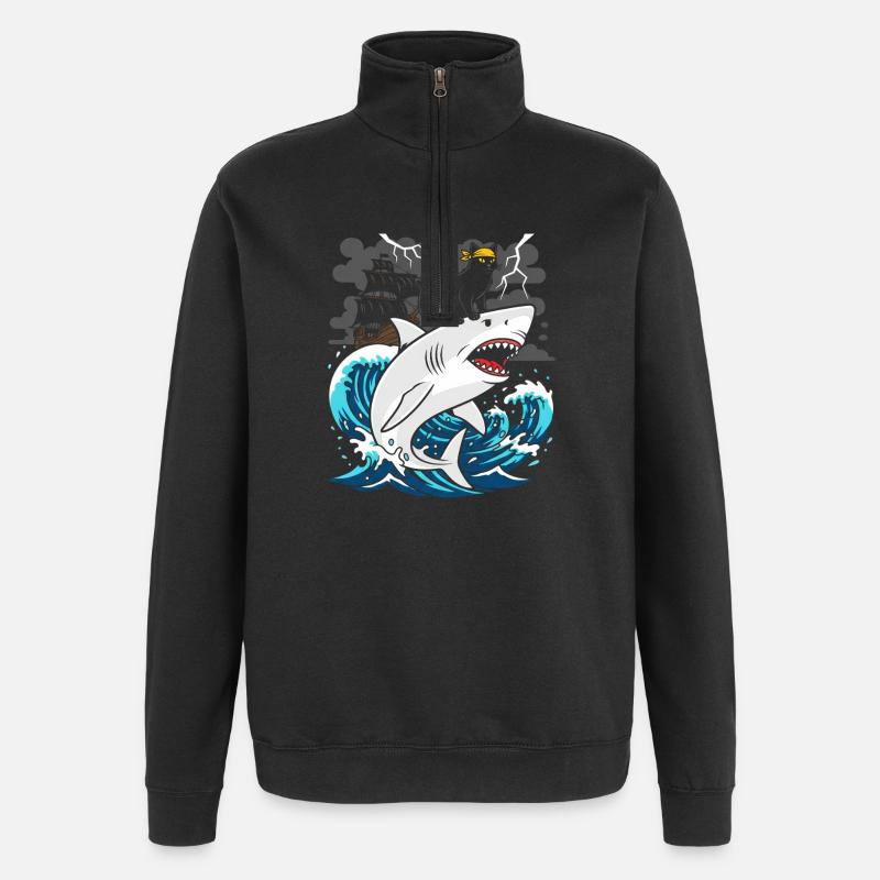 Chat pirate contre requin tempête - Sweat à zip 1/4 - noir