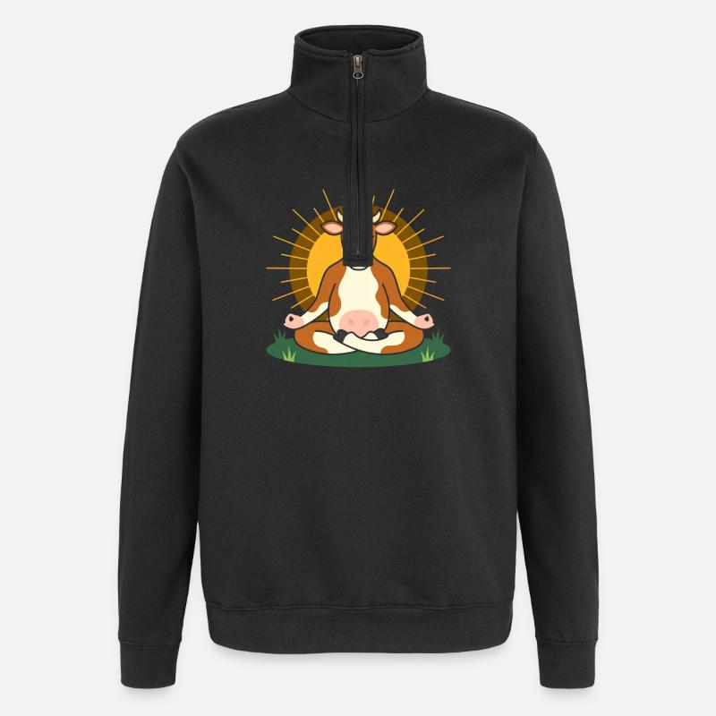 Sonnenmeditation Kuh - Quarter-Zip-Sweatshirt - Schwarz