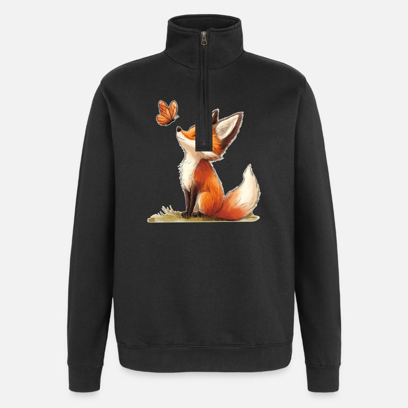 Fuchs mit Schmetterling - Quarter-Zip-Sweatshirt - Schwarz