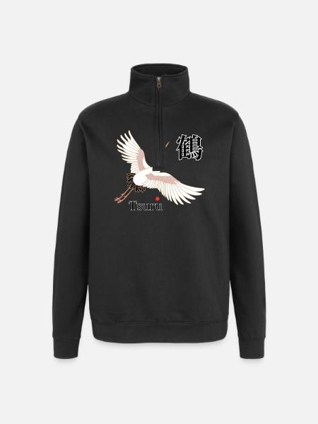 Tsuru Flying Art Kanji - Quarter-Zip Sweatshirt - black