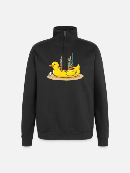 Diving Cat on Rubber Duck - Quarter-Zip Sweatshirt - black