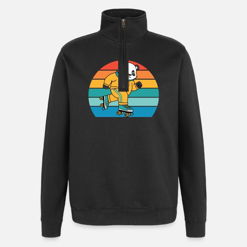 Retro-Panda auf Rollschuhen - Quarter-Zip-Sweatshirt - Schwarz