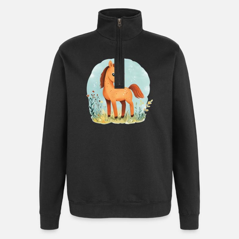Cheval sur la prairie - Sweat à zip 1/4 - noir