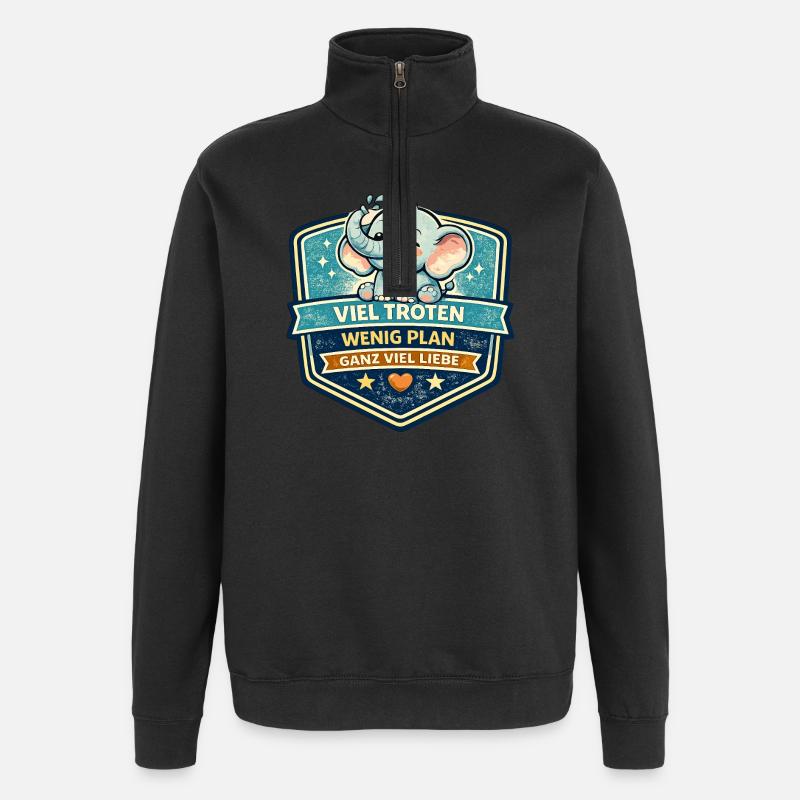 Süßer Elefanten-Patch mit Motto - Quarter-Zip-Sweatshirt - Schwarz