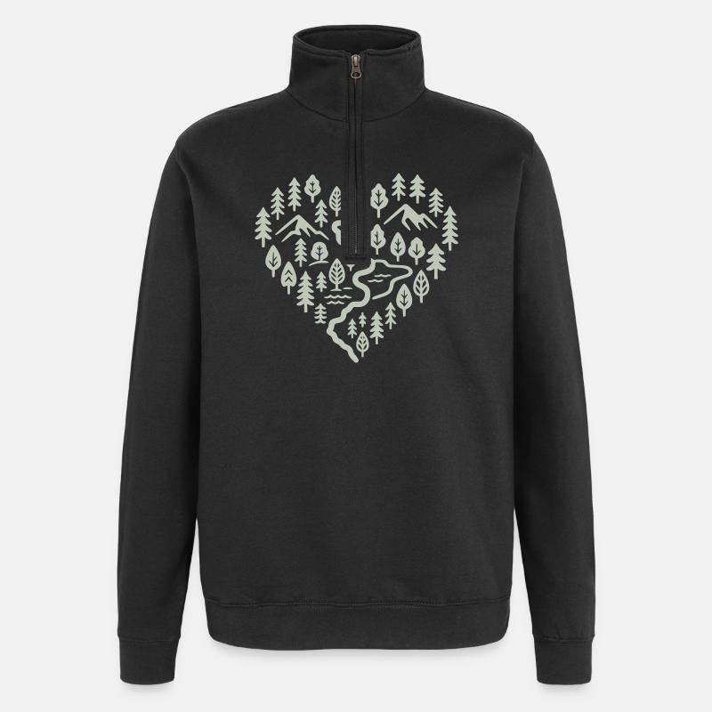 Herz mit Berg- und Waldlandschaft - Quarter-Zip-Sweatshirt - Schwarz