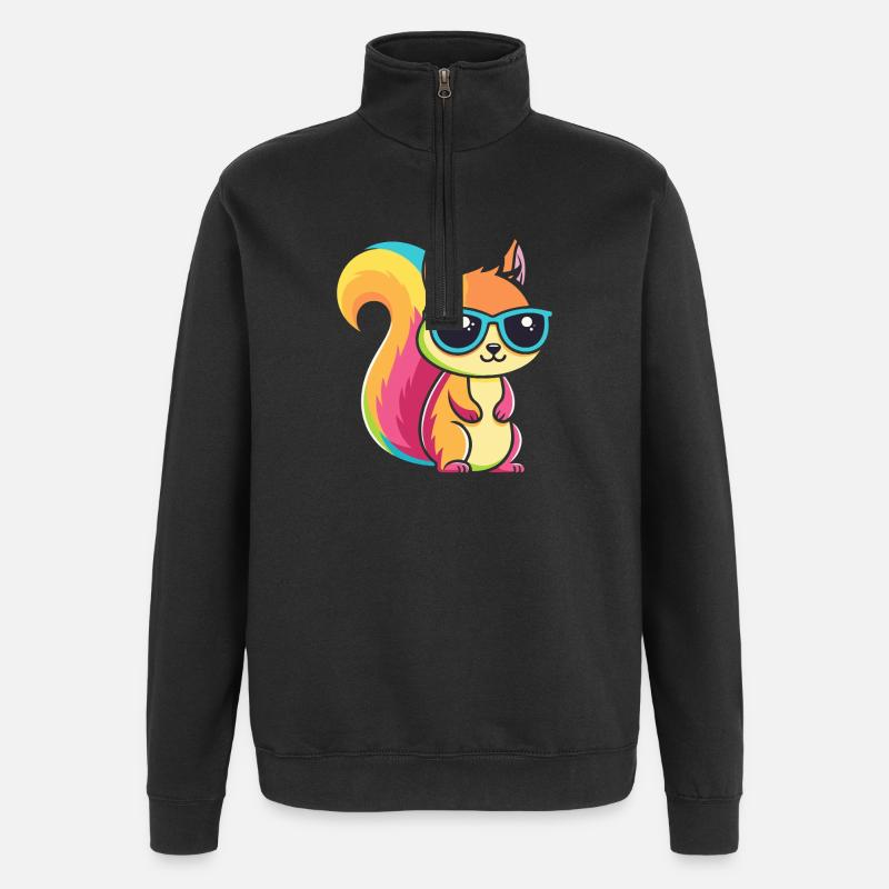Regenbogen-Eichhörnchen mit Brille - Quarter-Zip-Sweatshirt - Schwarz