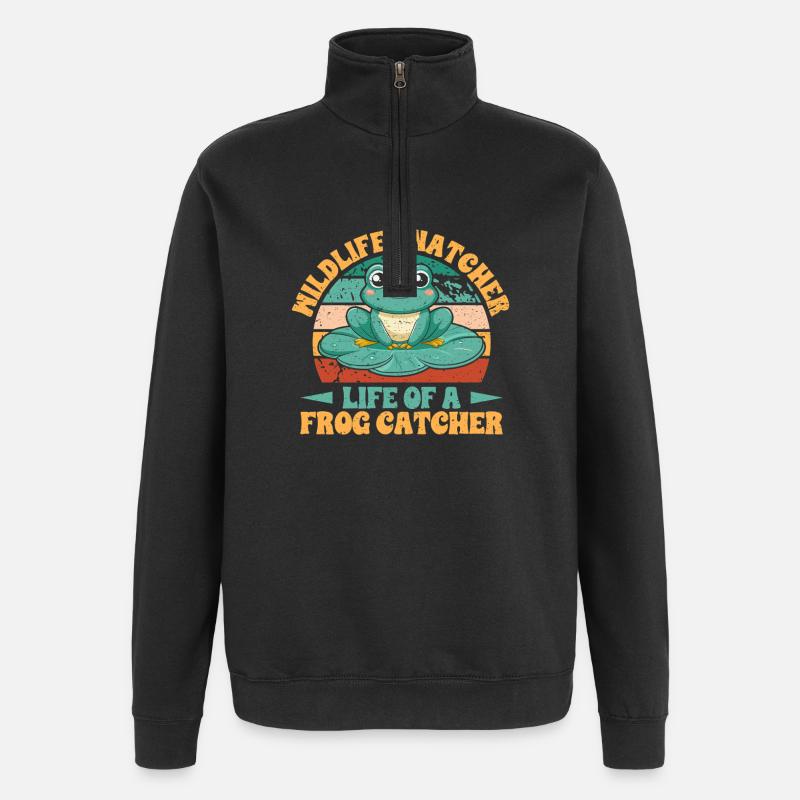 Frog Catcher Mildlife Snatcher Frog - Quarter-Zip Sweatshirt - black