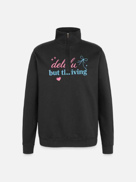Delhu Thriving Script Logo - Quarter-Zip-Sweatshirt - Schwarz