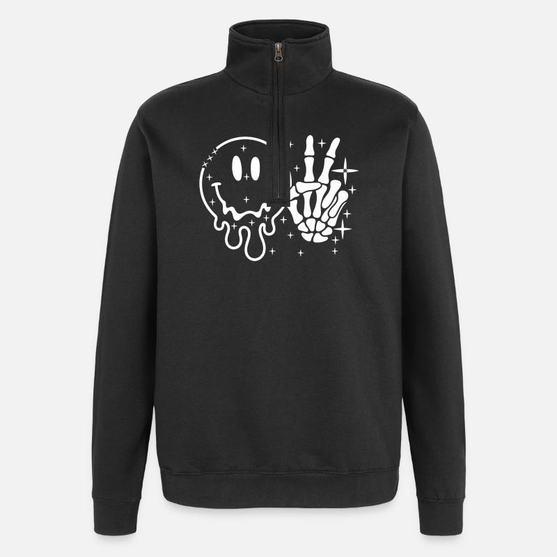 Smiley Skull Peace Hand - Quarter-Zip Sweatshirt - black
