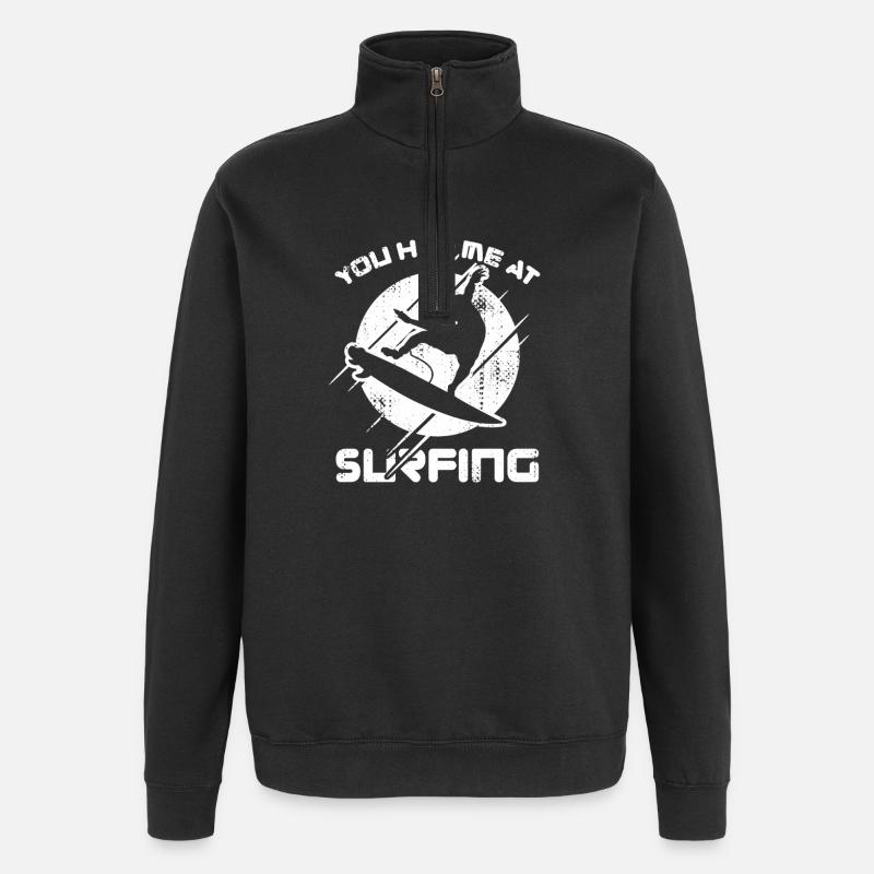 Tu m’as eu au surf - Sweat à zip 1/4 - noir