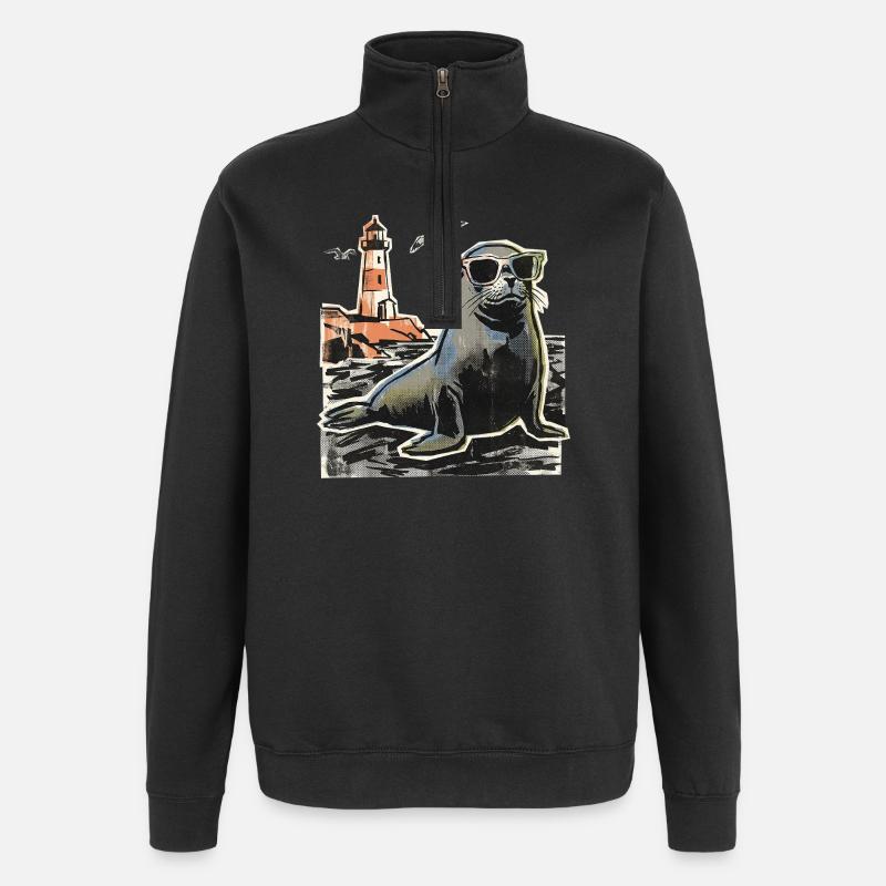 Seal Sea Coast Lighthouse - Quarter-Zip Sweatshirt - black
