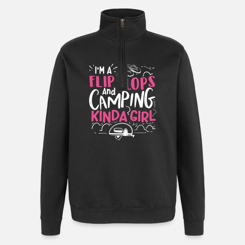 Flip Flops Camping Girl - Quarter-Zip Sweatshirt - black