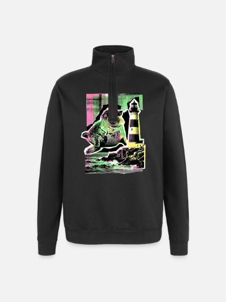 Kølig sæl Nordsøen Østersøen - Sweatshirt med 1/4 lynlås - sort