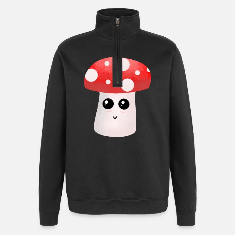 Kawaii Mushroom Buddy with Dots - Quarter-Zip Sweatshirt - black