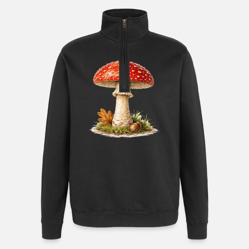 Rêve d’automne de champignon - Sweat à zip 1/4 - noir