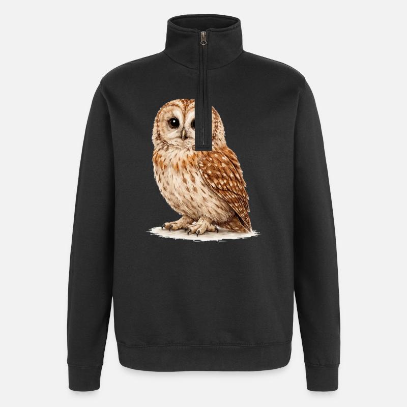 Aquarell Eule Nachtwald - Quarter-Zip-Sweatshirt - Schwarz