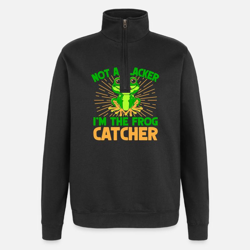 Frog Catcher Not A Slacker Frog - Quarter-Zip Sweatshirt - black