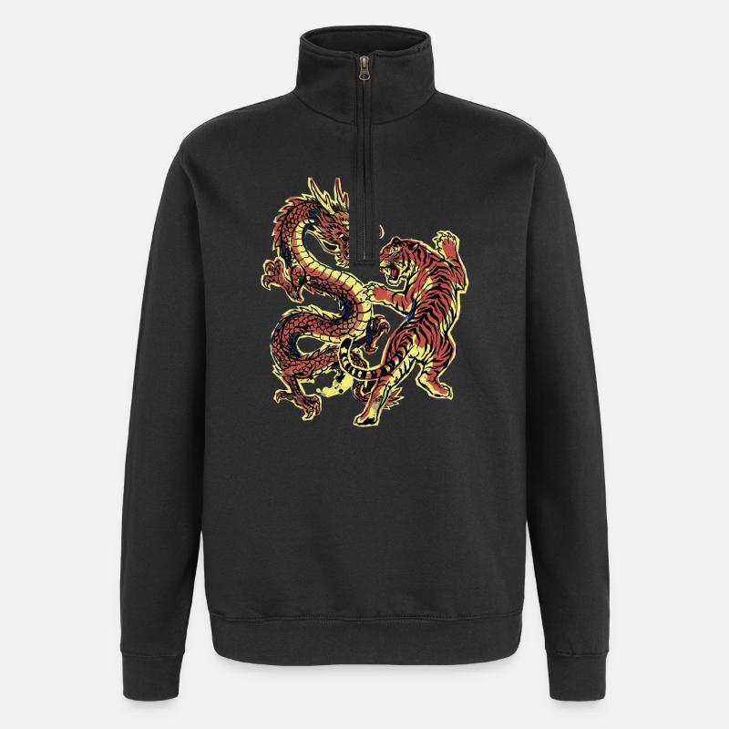 Dragon et Chinois Tigre - Sweat à zip 1/4 - noir