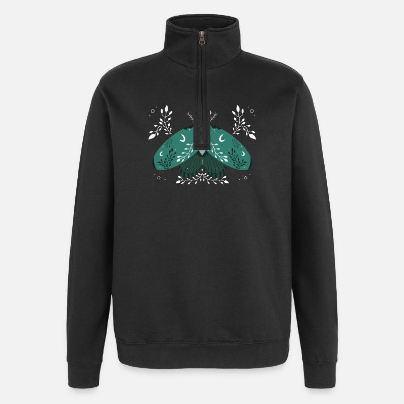 Papillon de nuit vert avec feuillage - Sweat à zip 1/4 - noir