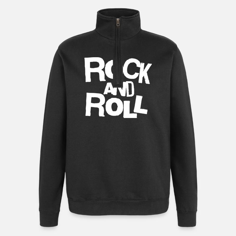 Rock and Roll Bold Typography Tee - Tröja med 1/4-dragkedja - svart