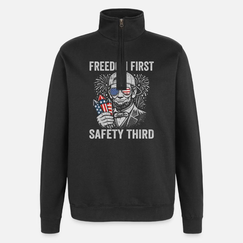 Freedom First, Safety Third, Lin - Quarter-Zip Sweatshirt - black