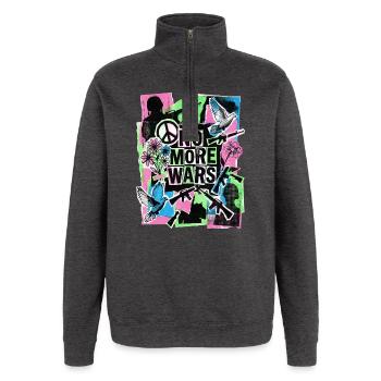 Peace: Never again war - Quarter-Zip Sweatshirt - charcoal grey - Front - AI Model Female 172 light (172cm) & AI Model Male 178 dark (178cm)