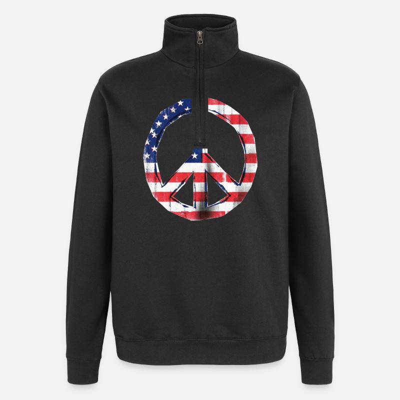 Peace USA Flagge - Quarter-Zip-Sweatshirt - Schwarz