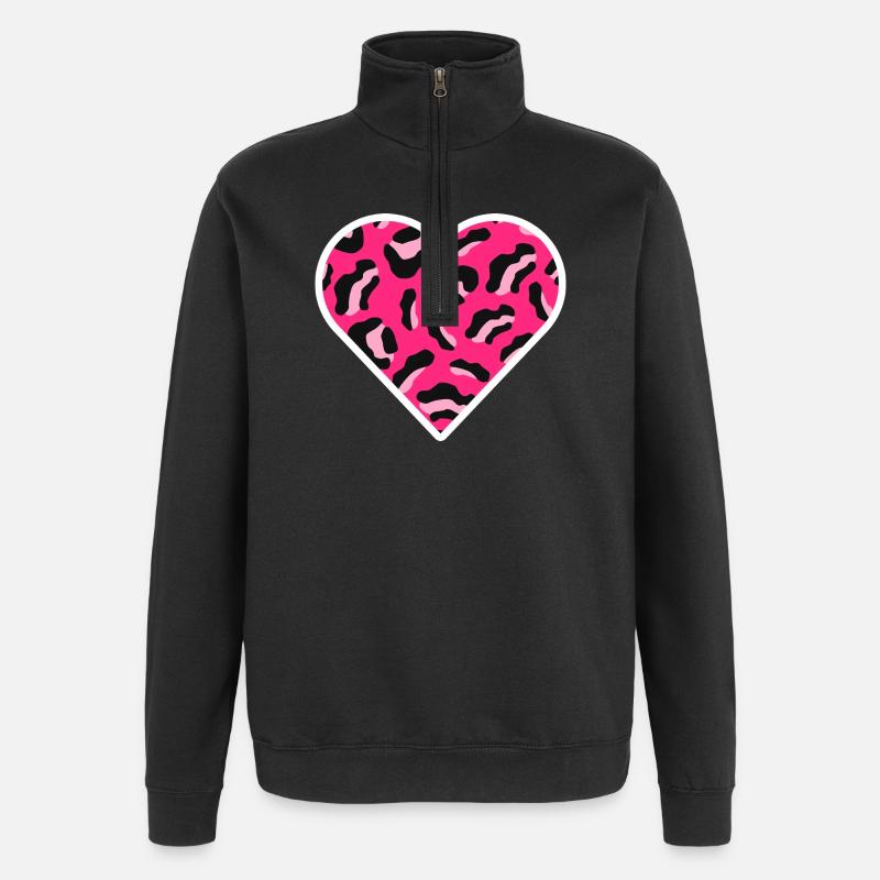 Rosa Leopardenmuster-Herz - Quarter-Zip-Sweatshirt - Schwarz