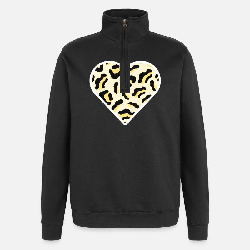 Cœur classique à imprimé léopard - Sweat à zip 1/4 - noir